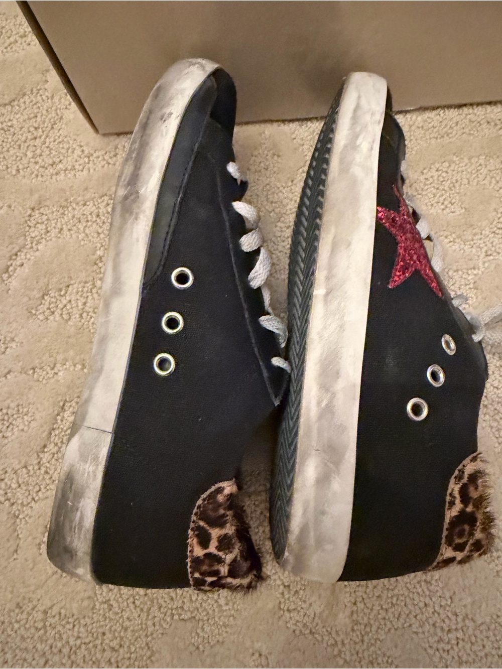 Golden Goose Superstar Black Sneakers with Red Glitter Star - Picture 6 of 9
